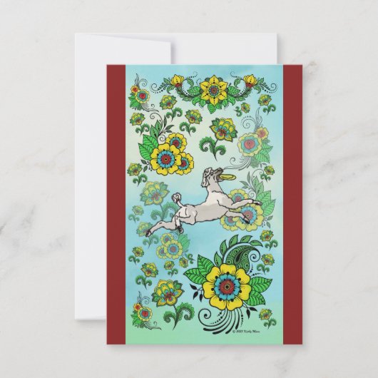 フリスビー札を取る白いプードル サンキューカード (正面)