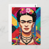 フリダカホポップ・アートのロアートポートレート-鮮やかカラー ポストカード (正面/裏面)