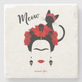 フリダカホポートレートと可愛いミウメキシコ猫 ストーンコースター (正面)