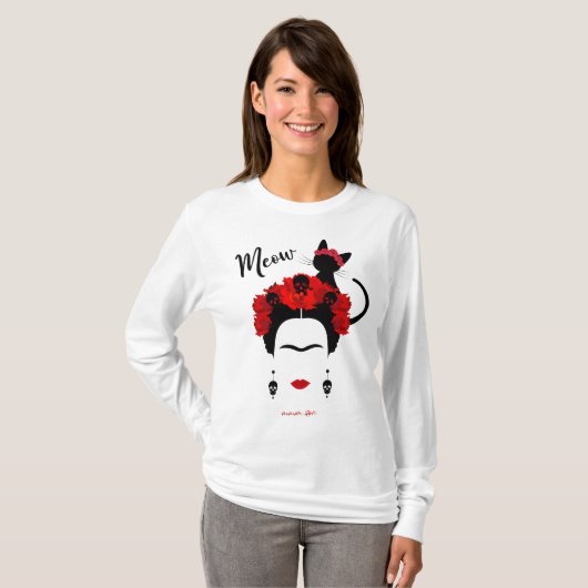 フリダカホポートレートと可愛いミウメキシコ猫 Tシャツ (正面フル)