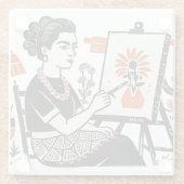 フリダカホ座絵画座のフローラデザインスタイル ガラスコースター (裏面)