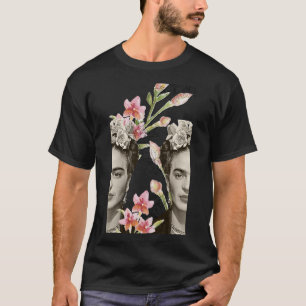 フリダカーロプリント,花,色,白黒 Tシャツ