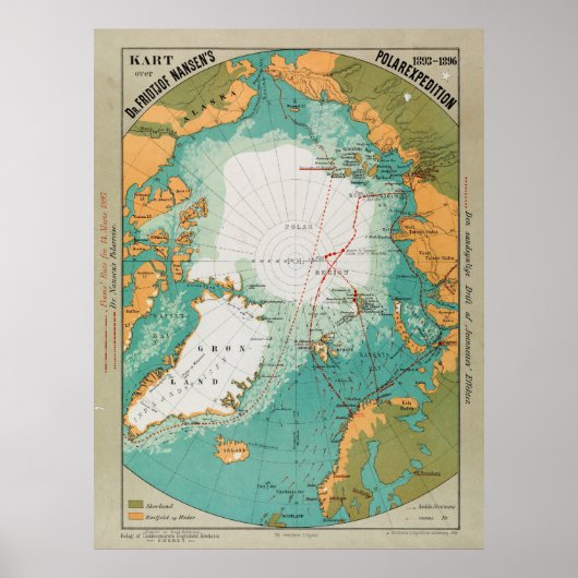 フリチョフ・ナンセンの北極探検地図 ポスター (正面)