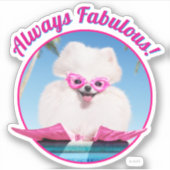 フリッパーの付いたプールサイド犬 シール (正面)