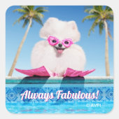 フリッパーの付いたプールサイド犬 スクエアシール (正面)