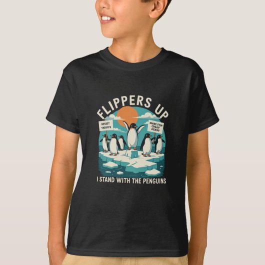 フリッパーアップ！ペンギンと共に Funny Resist  Tシャツ (正面)