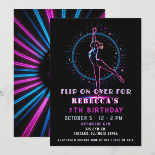 フリップオンオーバーおもしろいネオングロー体操誕生日 招待状