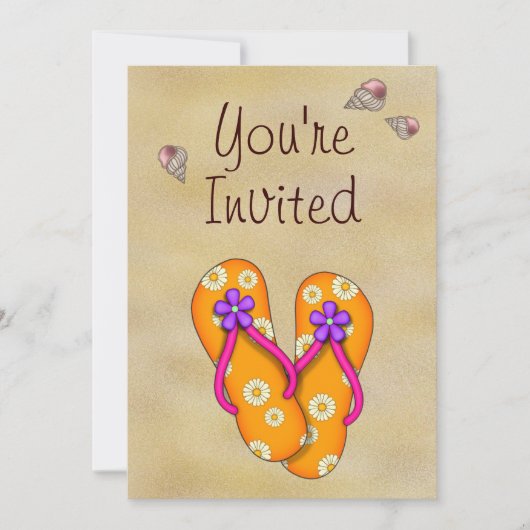 フリップフロップとビーチ誕生日パーティーの招待 招待状 (正面)