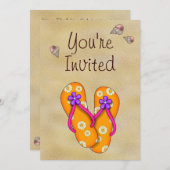 フリップフロップとビーチ誕生日パーティーの招待 招待状 (正面/裏面)