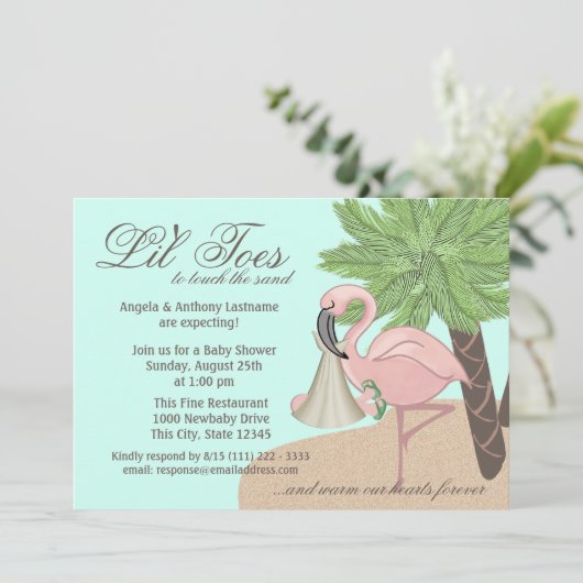 フリップフロップとフラミンゴ赤ちゃんシャワー 招待状 (スタンド正面)