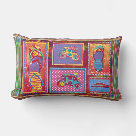 フリップフロップのおもしろいのコラージュの枕 ランバークッション (正面)