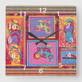 フリップフロップのおもしろいのコラージュの柱時計 スクエア壁時計 (正面)