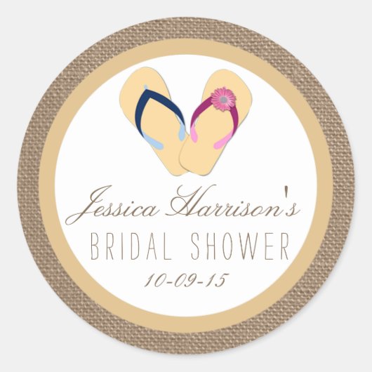 フリップフロップサンドビーチバーラップブライダルシャワーシール ラウンドシール (正面)