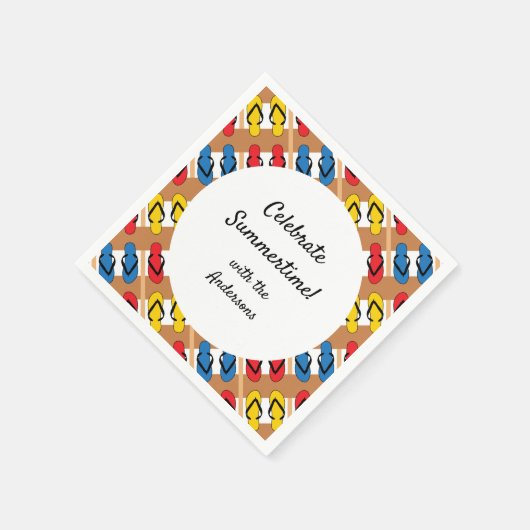 フリップフロップストライプ一次パーソナライズされた夏パーティー スタンダードカクテルナプキン (角)