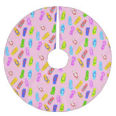 フリップフロップパターンピンクのクリスマス ブラッシュドポリエステルツリースカート (正面)