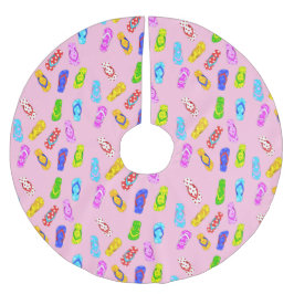 フリップフロップパターンピンクのクリスマス ブラッシュドポリエステルツリースカート