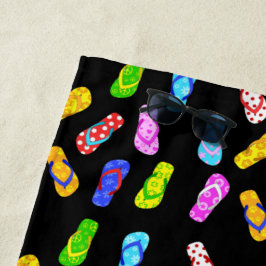 フリップフロップパターンブラックビーチタオル ビーチタオル