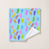 フリップフロップパターン(青) バスタオルセット (ウォッシュタオル)