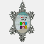 フリップフロップビーチラブ，カラフルデザイン, スノーフレークピューターオーナメント (左)