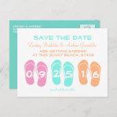 フリップフロップビーチ結婚式日付の保存 案内ポストカード (正面/裏面)