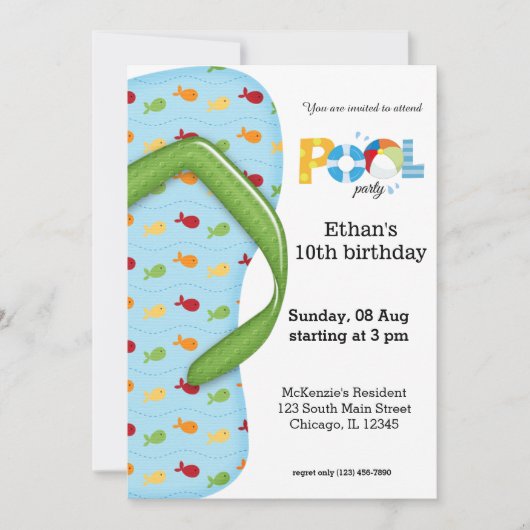 フリップフロッププールパーティー 招待状 (正面)