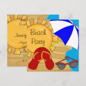 フリップフロップ サングラス ビーチ バースデーパーティー 招待状 (正面/裏面)