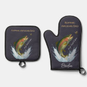 フリッ素晴らしピングパパフライ釣り子供の名前 鍋つかみ&鍋敷きセット (正面)