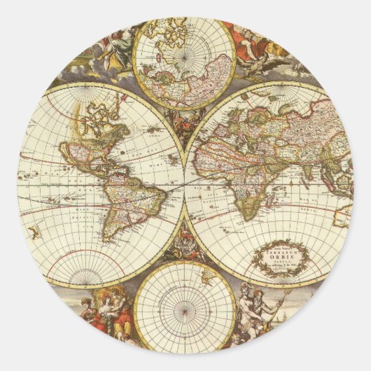 フリデリック・デ・ウィットによるアンティークの古地図、1680年頃 ラウンドシール (正面)