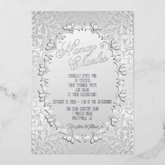 フリリーと銀フェミニン箔結婚式招待状 箔招待状 (正面)