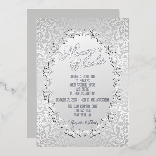 フリリーと銀フェミニン箔結婚式招待状 箔招待状 (正面/裏面)