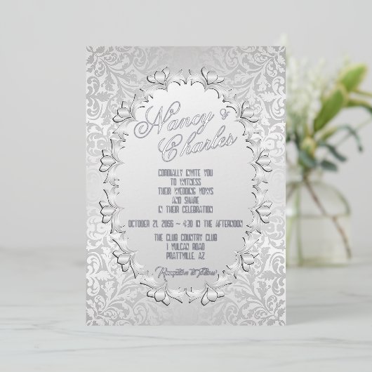 フリリーと銀フェミニン箔結婚式招待状 箔招待状 (立ち正面)