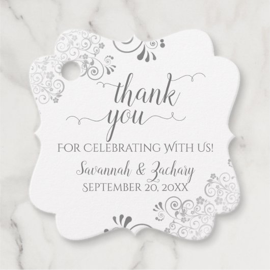 フリリーホワイト&シルバーグレイ結婚の感謝 フェイバータグ (正面)