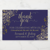 フリリー金ゴールドオンネイビー結婚ブルーのサンキューミニ スパークリングワインラベル (シングルラベル)