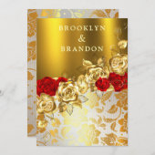 フリリー金ゴールドブルガンディマルーンシンプルエレガントな結婚式 招待状 (正面/裏面)