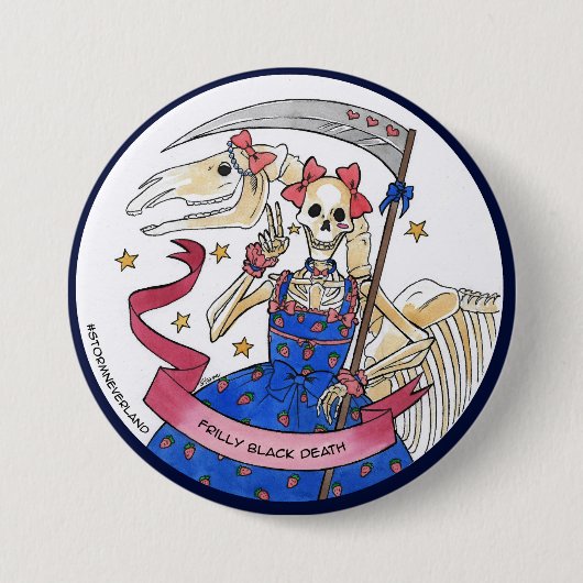 フリルが付いた黒死病 缶バッジ (正面)