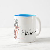 フリルが付かなかった。  女性のサイクリスト及び炎 ツートーンマグカップ (正面右)