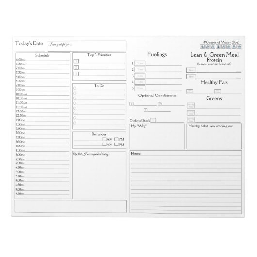 フリルズデイリープランナー | 5および1フードジャーナルなし ノートパッド (正面)