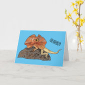 フリルネックトカゲ漫画イラストレーション カード (黄色い花)