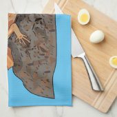 フリルネックトカゲ漫画イラストレーション キッチンタオル (四つ折り)