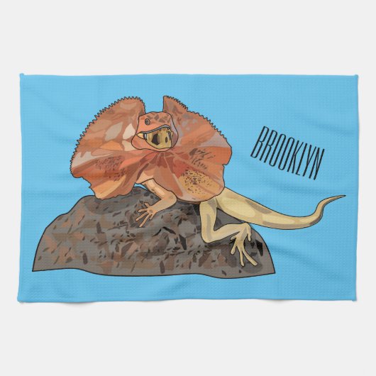 フリルネックトカゲ漫画イラストレーション キッチンタオル (横)