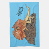 フリルネックトカゲ漫画イラストレーション キッチンタオル (縦)