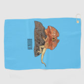 フリルネックトカゲ漫画イラストレーション ゴルフタオル (横)