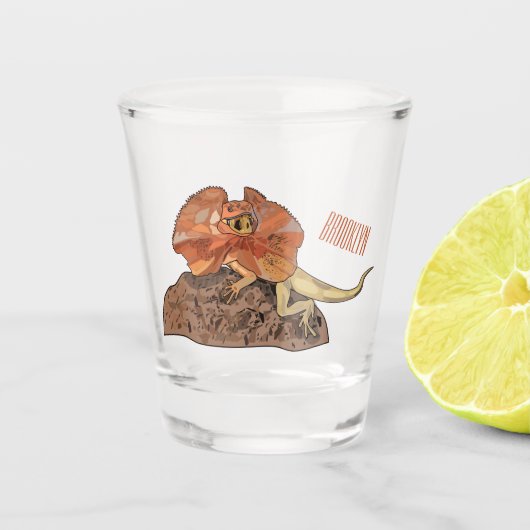 フリルネックトカゲ漫画イラストレーション ショットグラス (正面)