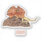 フリルネックトカゲ漫画イラストレーション シール (正面)