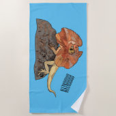 フリルネックトカゲ漫画イラストレーション ビーチタオル (正面)