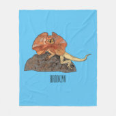 フリルネックトカゲ漫画イラストレーション フリースブランケット (正面)