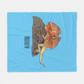 フリルネックトカゲ漫画イラストレーション フリースブランケット (正面(横))