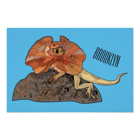 フリルネックトカゲ漫画イラストレーション ポスター (正面)