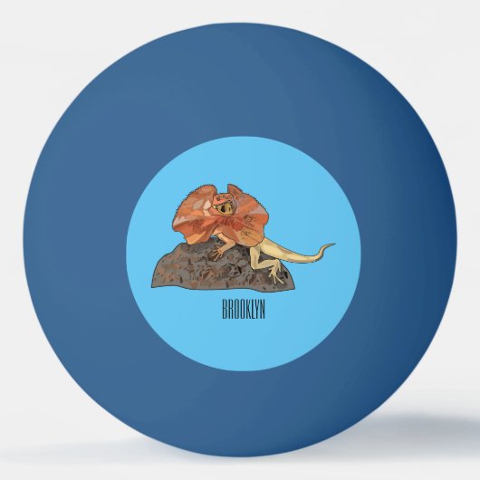 フリルネックトカゲ漫画イラストレーション 卓球ボール (正面)