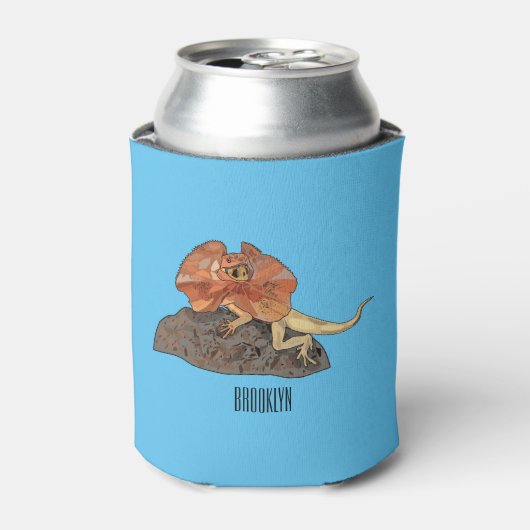 フリルネックトカゲ漫画イラストレーション 缶クーラー (缶正面)